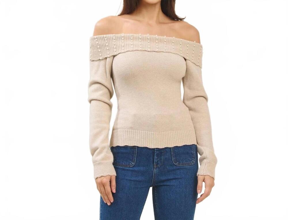 NEW ABLE knit off shoulder long sleeve sweater in oat